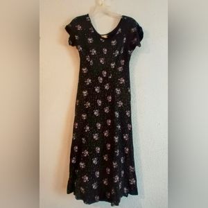 Vintage All That Jazz Black Ditsy Floral Short Sleeve Maxi Cottagecore Dress